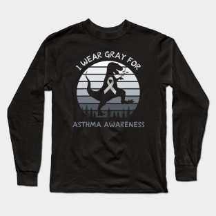 I Wear Gray For Asthma Awareness T-Rex Retro Sunset Long Sleeve T-Shirt